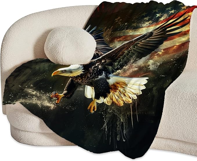 American Eagle Bald Eagle Throw Blanket and Decor With American Flag Design for All Ages - Soft Warm Cozy Fleece for Couch, Sofa, Bed 60"x50"