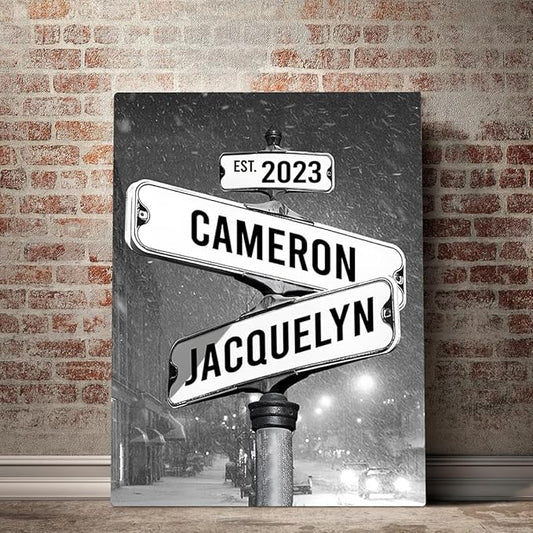 Personalized Canvas Vintage Street Sign For Couple, Crossroads StreetSign Best Gift For Сouple, Custom Name And Date VintageStreet Sign Art Canvas Of Poster #28