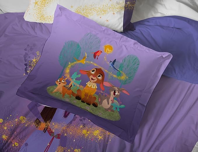 Jay Franco Disney Wish Twin Comforter Set - 5 Piece Bed Set Includes Sheet Set & Pillow Covers - Super Soft Kids Bedding Features Asha, Valentino & Star