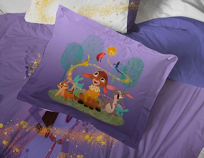 Disney Wish Full Comforter Set - 7 Piece Bed Set Includes Sheet Set & Pillow Covers - Super Soft Kids Bedding Features Asha, Valentino & Star