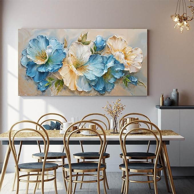 Canvas Wall Art Decor White Blue Flower Wall Art Decor For Living Room Green Botanical Wall Decor Art Paintings Prints Modern Aesthetics Wall Art For Home Bedroom Office Room Wall Decor 20×40 Inch