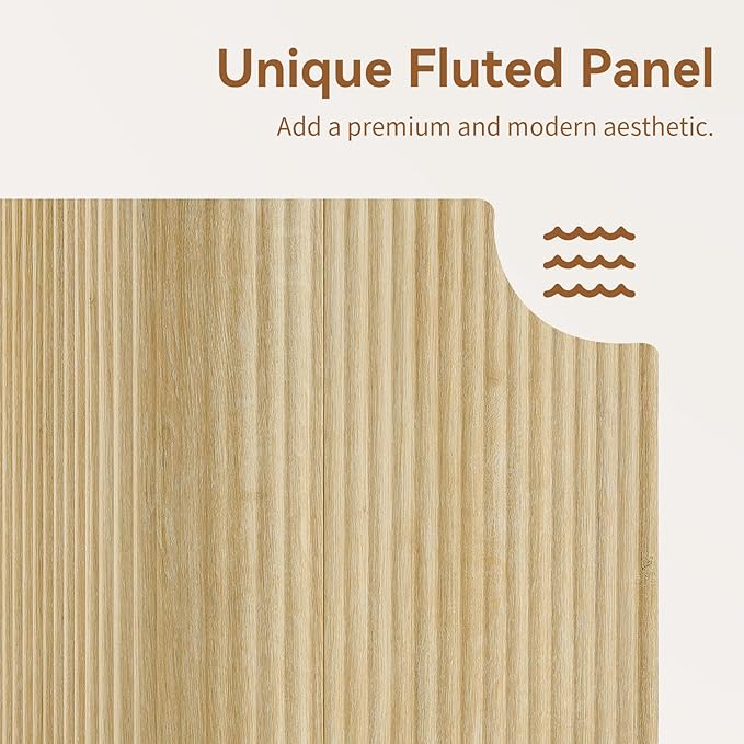 64" Buffet Sideboard Cabinet with Storage, Modern Fluted Accent Credenza with Adjustable Shelves, Wood Coffee Bar Console Table for Living Room Kitchen Dining Room Hallway, Natural