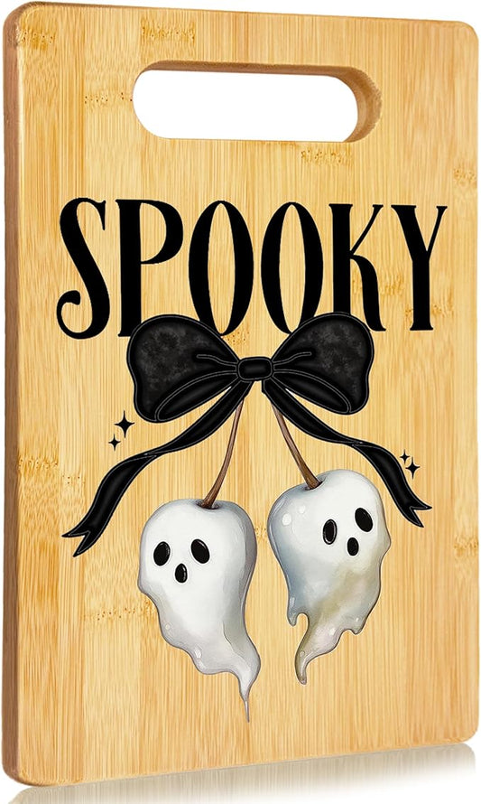 SPBL&L Halloween Ghost Cutting Board, Halloween Gifts for Women, Ghost Kitchen Decor, Coquette Bow Spooky Ghosts Decorative Bamboo Cutting Chopping Board for Kitchen