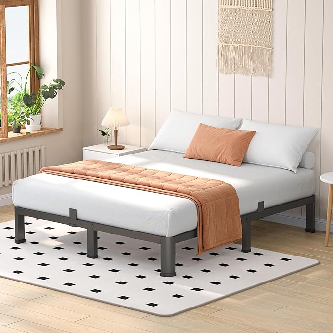 10 Inch Full Heavy Duty 3500 lbs Bed Frame with Round-Corner Legs & Anti-Squeak Design – Quick Assembly Metal Platform, No Box Spring Needed