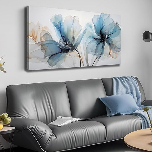 Floral Canvas Wall Art for Office Big Wall Decor for Bedroom Women Blue and White Wall Decor for Living Room Size 24 x 48 Inch