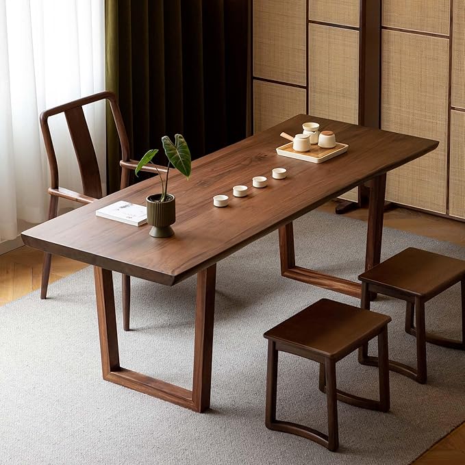 YESWOOD 71’’ Live Edge Dining Table for 6-8, Black Walnut Farmhouse Kitchen Table with Solid Wood Top and Legs, Large Modern Wood Dinner Table for Dining Room, Living Room, Office, Walnut