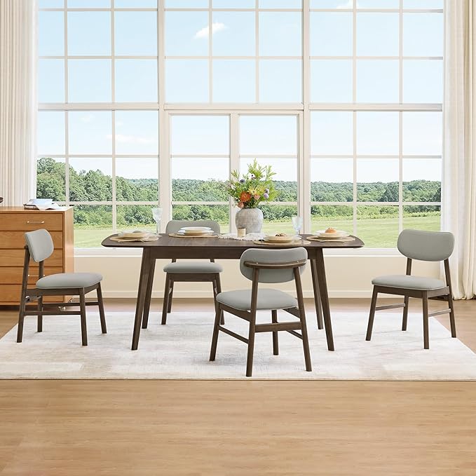 CHITA 59"-75" Extendable Dining Room Table for 4-6, Modern Wood Dining Table for Small Spaces, Kitchen, Space Saving Hidden Leaves, Solid Rubberwood Frame, Walnut Venner