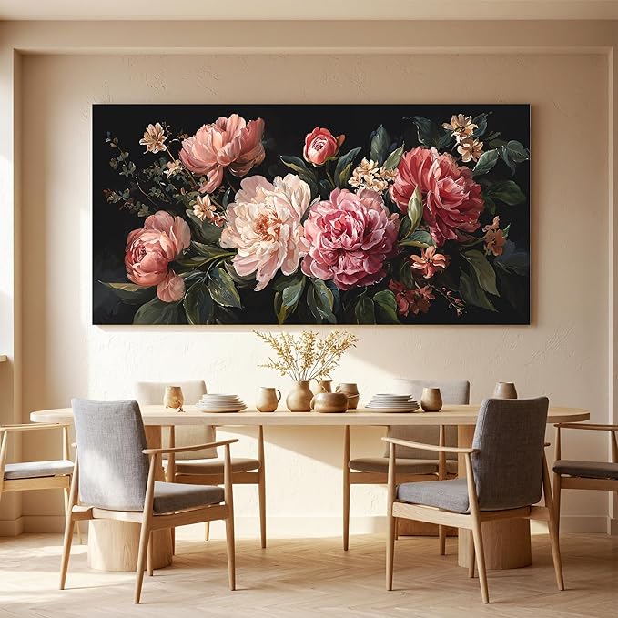 Canvas Wall Art Decor Colorful Flower Canvas Oversized Wall Art For Living Room Black Vintage Botanical Wall Art Pictures Canvas Prints Artwork For Home Bedroom Office Room Wall Decor 29×58 Inch