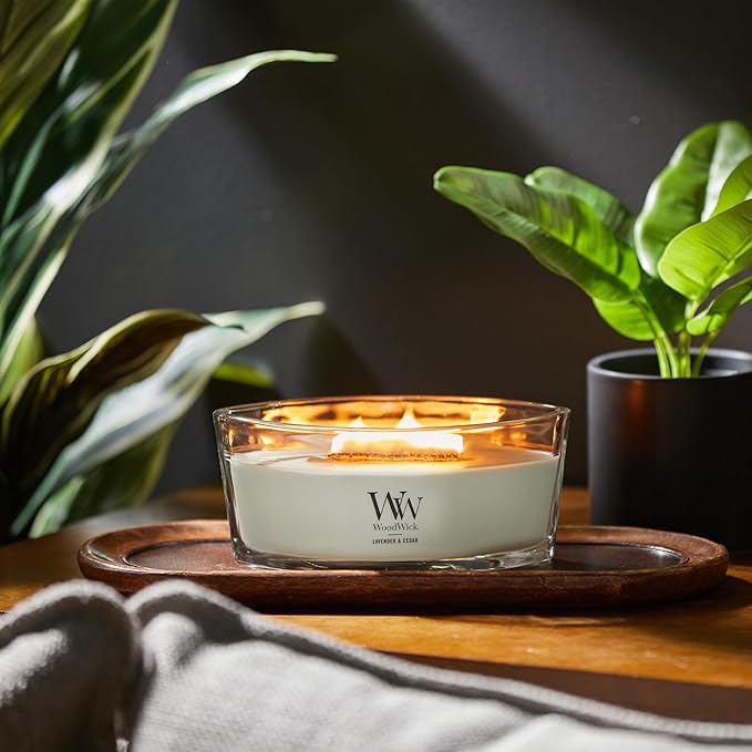 WoodWick Lavender & Cedar Holiday Candle Gifts for Women and Men, 16 oz Ellipse Candle with Crackling Wick