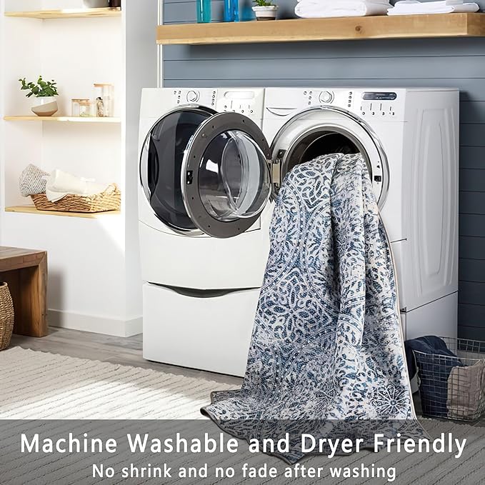 vivorug 6x9 Area Rugs, Ultra-Soft Washable Rug for Living Room Dinner Room Bedroom, Non-Slip Vintage Rug, Indoor Carpet Large Area Rug, Blue