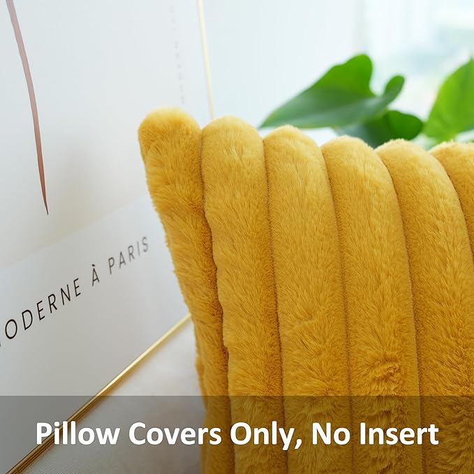 JOJUSIS Pack of 2 Faux Fur Plush Decorative Throw Pillow Covers Couch Cushion Case Soft Pillowcases (Mustard Yellow, 20 x 20-Inch)