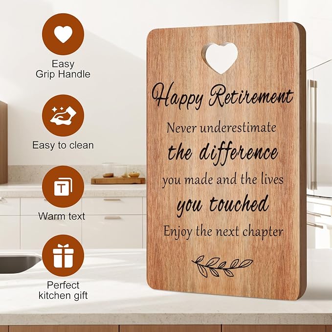 Retirement Gift for Women Men Acacia Wood Retired Cutting Board Happy Retirement Going Away Gift for Coworker Teacher Boss Nurse Friend Mom Lady Retired Gift Wooden Engraved Board Funny Farewell Gift