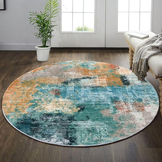 vivorug Round Rug 4ft Abstract Round Area Rug Non-Slip Indoor Carpet for Living Room Bedroom Entryway, Stain Resistant Home Decor Circle Rug, Rosy Clouds