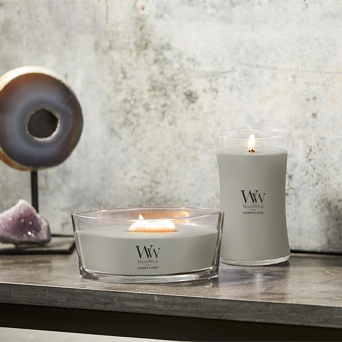 WoodWick Lavender & Cedar Holiday Candle Gifts for Women and Men, 16 oz Ellipse Candle with Crackling Wick
