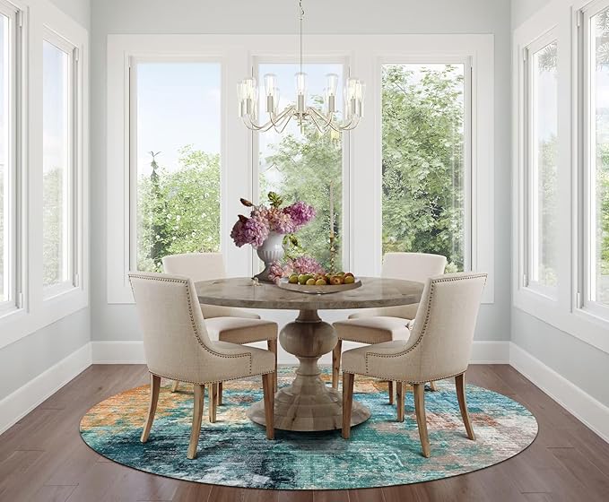 vivorug Round Rug 6ft Abstract Round Area Rug Non-Slip Indoor Carpet for Living Room Bedroom Entryway, Stain Resistant Home Decor Circle Rug, Rosy Clouds