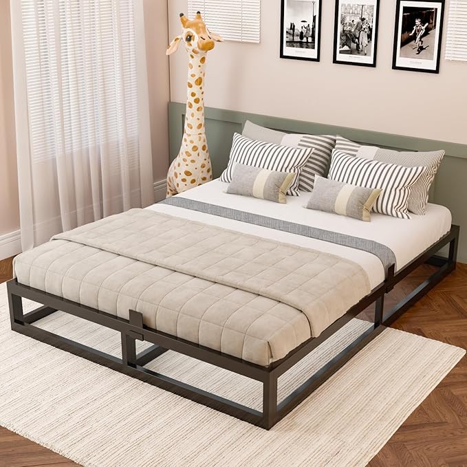 10 Inch California King Bed Frame with Steel Slat Support, Low Profile King Metal Platform Bed Frame Support Mattress Foundation, No Box Spring Needed/Easy Assembly/Noise Free