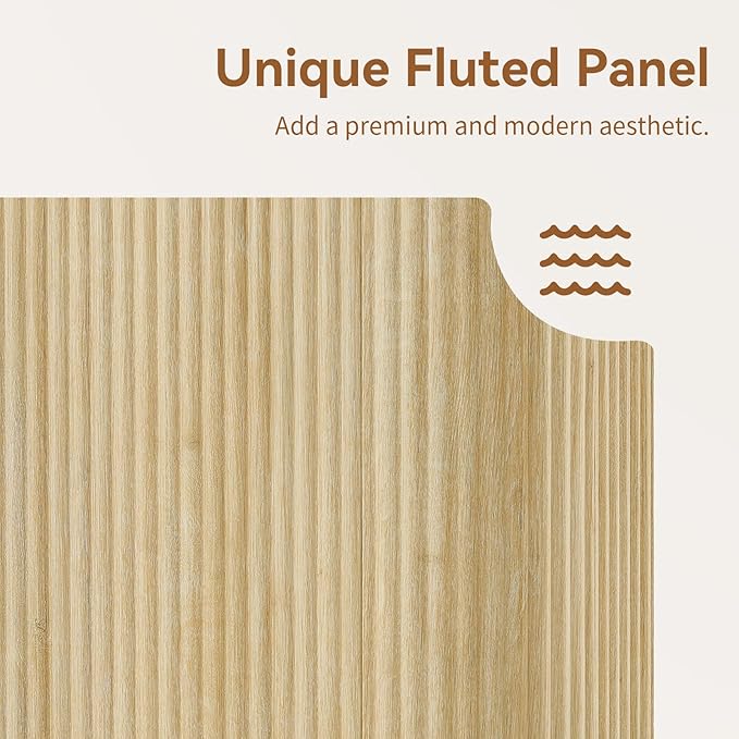 64" Sideboard Buffet Cabinet with Storage, Modern Fluted Accent Credenza with Adjustable Shelves, Wood Media Console Coffee Bar Table for Living Room Kitchen Dining Room, 31.5" H, Natural