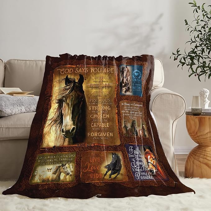 Tijuboni Horse Throw Blanket Christian Religious Gifts for Girls Boys Women Men Kids Adults Soft Flannel Fleece Blanket for Couch Sofa Bed Home Decor 40"x50"