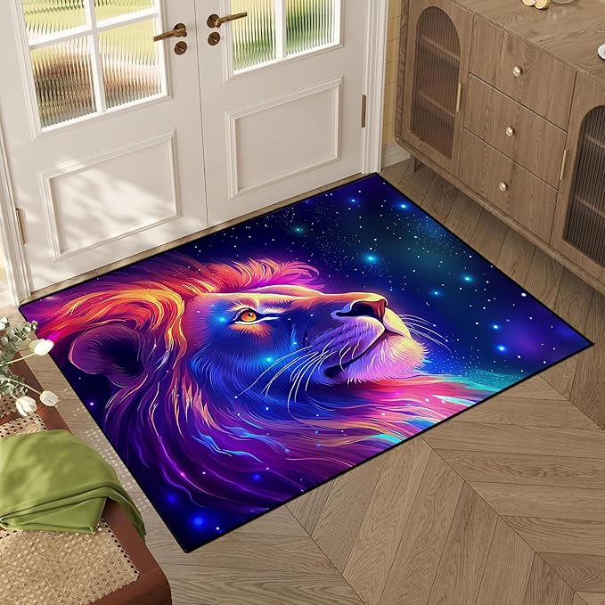 2'7" x 3'11" Galaxy Lion Rug 3D Fierce Lions Area Rugs for Kids Bedroom Living Room Playroom Gameroom Boys Glitter Carpet Throw Rugs Floor Mat 47 in X 31 in
