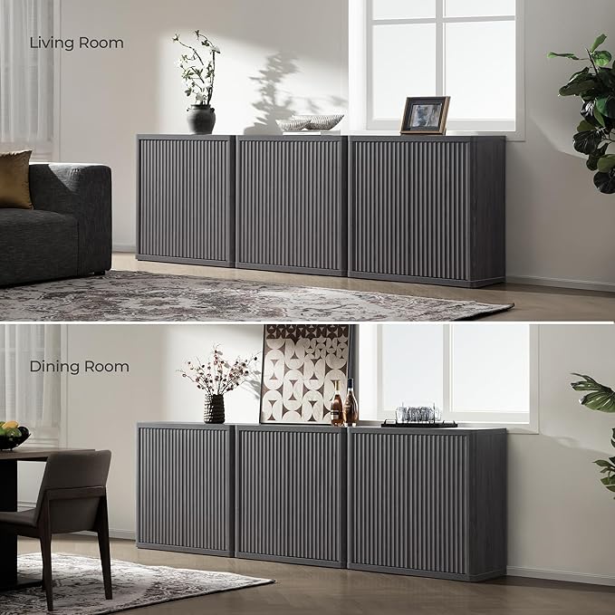 SICOTAS Buffet Cabinet with Storage 103.8" Sideboard Accent Modern Credenza with Doors & Shelves Fluted Tall Media Console Mid Century Coffee Bar Table for Living Room Kitchen Dining Room Hallway