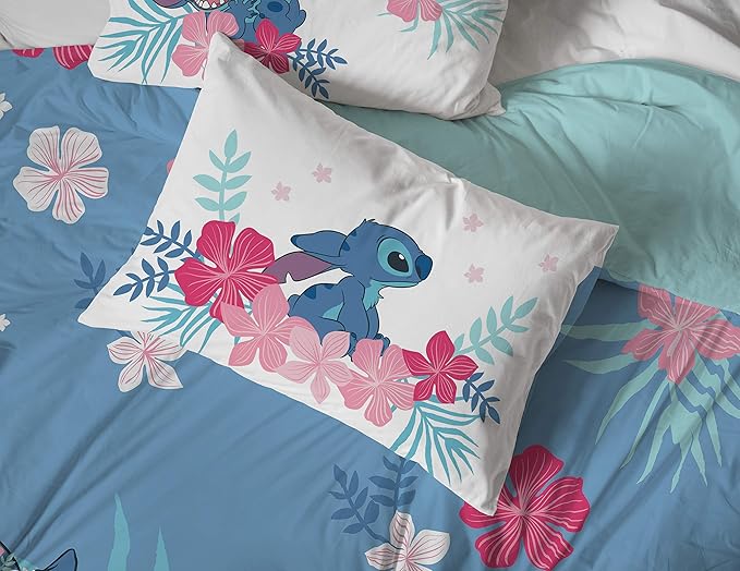 Jay Franco Disney Lilo & Stitch Paradise Dream 7 Piece Queen Bed Set - Includes Reversible Comforter & Sheet Set Bedding - Super Soft Fade Resistant Microfiber (Official Disney Product)