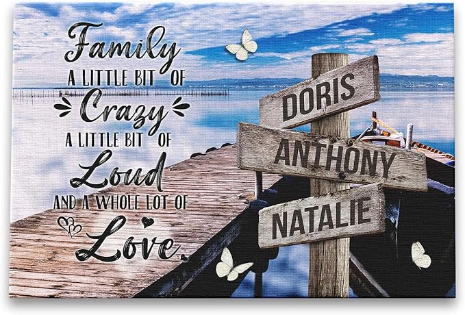 Dem Canvas Personalized Family Canvas With Names, Custom Wooden Sign Names Canvas, Family A Little Bit Of Crazy, Personalized Photo Gifts Street Sign Housewarming Gift