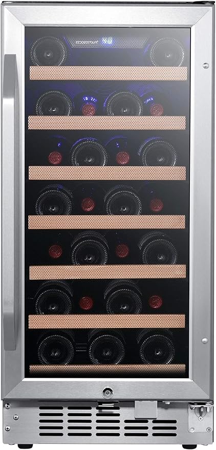 EdgeStar CWR302SZ 15 Inch Wide 25 Bottle Built-In Single Zone Wine Cooler with Reversible Lockable Door and LED Lighting - Stainless Steel