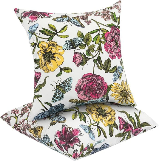 Waterproof Outdoor Throw Pillow Covers Set of 2,Home Decor for Garden Patio Furniture,Couch,Sofa 18 x18 Inch Decorative Pillows Cover Only,NO Insert(Butterfly Flower)