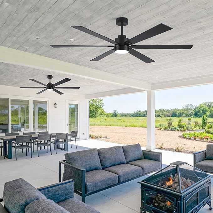66" Outdoor Ceiling Fan with Light Remote, Wifi Smart Ceiling Fan with Light Alexa, Noiseless Reversible DC Motor, High CFM Damp Rated Ceiling Fans for Patios Porch Living Room Garage, Modern Black