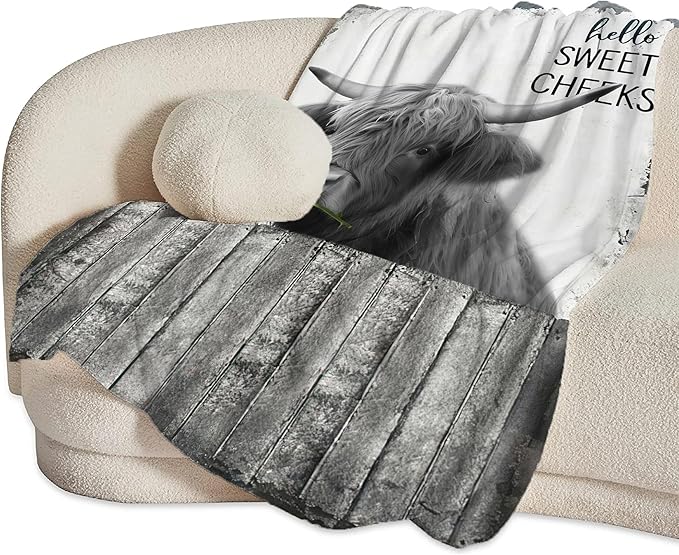 Funny Highland Cow Throw Blanket - Farm Animal Gifts and Decor for Girls, Women, Men, Boys - Soft Warm Cozy Fleece for Couch, Sofa, Bed - 50"x40"