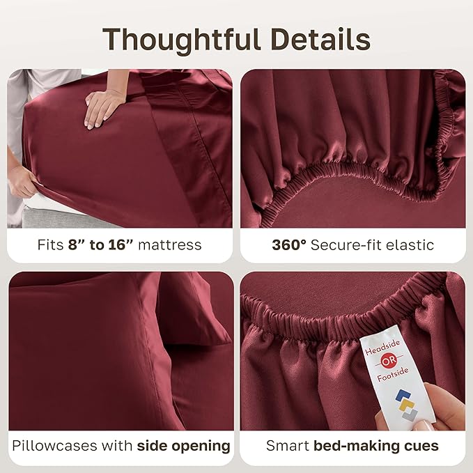 California Design Den Queen Sheet Set - Luxury 600 Thread Count 100% Cotton Bed Sheets Queen Size, Sateen Weave, Cooling Queen Bed Sheets Set, Hotel-Quality Bedding - Brick Red