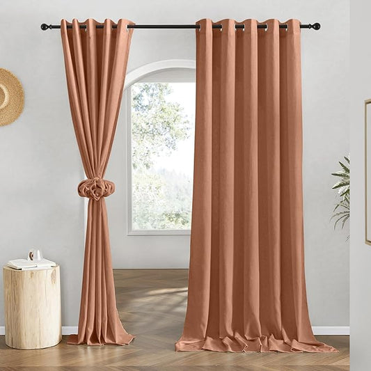 NICETOWN Caramel Linen Curtains for Kitchen, Thick Flax Small Window Treatments Semi Sheer Privacy Assured with Light Through for Cafe/Bathroom, W68 x L78, 2 Panels