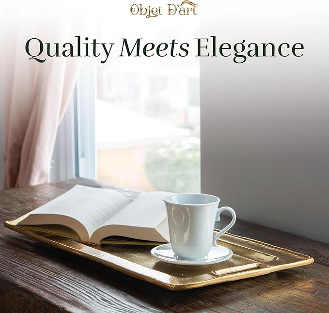 Decorative Gold Trays by Objet D’Art, Beaufort Rectangular Bar Tray for Living Room, Ottoman and Coffee Table, Set of 2 Trays for Candles, Liquor, and Centerpieces