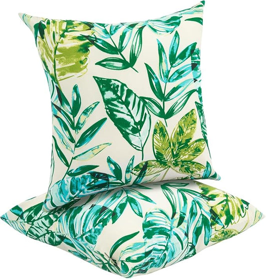 Waterproof Outdoor Throw Pillow Covers Set of 2,Home Decor for Garden Patio Furniture,Couch,Sofa 18 x18 Inch Decorative Pillows Cover Only,NO Insert(Palm Leaf)