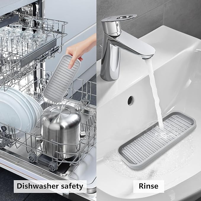 Gosmol Silicone Sponge Holder 2 Pack, Dish Soap Holder for Kitchen Counter, Waterproof Sponge Soap Tray for Kitchen Sink Bathroom, Multipurpose Sink Caddy Organizer for Soap Dispenser Light Grey