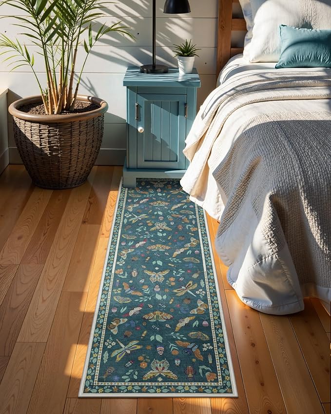 Lahome Insect Washable Runner Rug, 2x6 Kitchen Runners for Hallways 6 Feet Non Slip, Soft Laundry Room Rug Ultra-Thin Long Carpet for Bathroom Bedroom Entryway, Dark Green