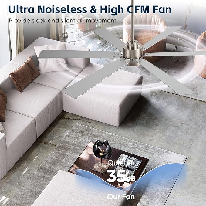 66 Inch Smart Ceiling Fan with Light, Large Modern Industrial Ceiling Fan with Remote/APP/Alexa Control, High CFM Quiet DC Indoor Outdoor Ceiling Fans for Patios Living Room Bedroom, Nickel & Oak