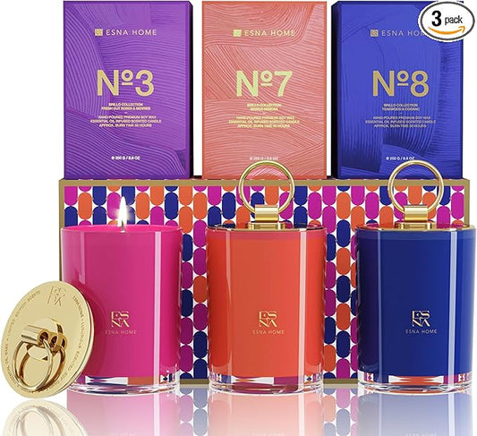 Trio Gift Set 3 Full Size Highly Scented Premium Candle, Aromatherapy All Natural Soy Candle Gift Set Home Decor Gifts for Women Christmas Gifts for Best Friend Packed to Perfection Housewarming