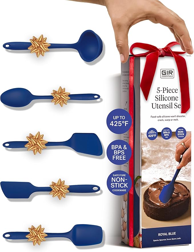 GIR: Get It Right - 5 Piece Essentials All Purpose Set - Ladle, Spatula, Flip, Spoon & Spoonula, Non-stick, Heat Resistant, Dishwasher Safe, Kitchen Utensils, Baking Supplies - Royal Blue