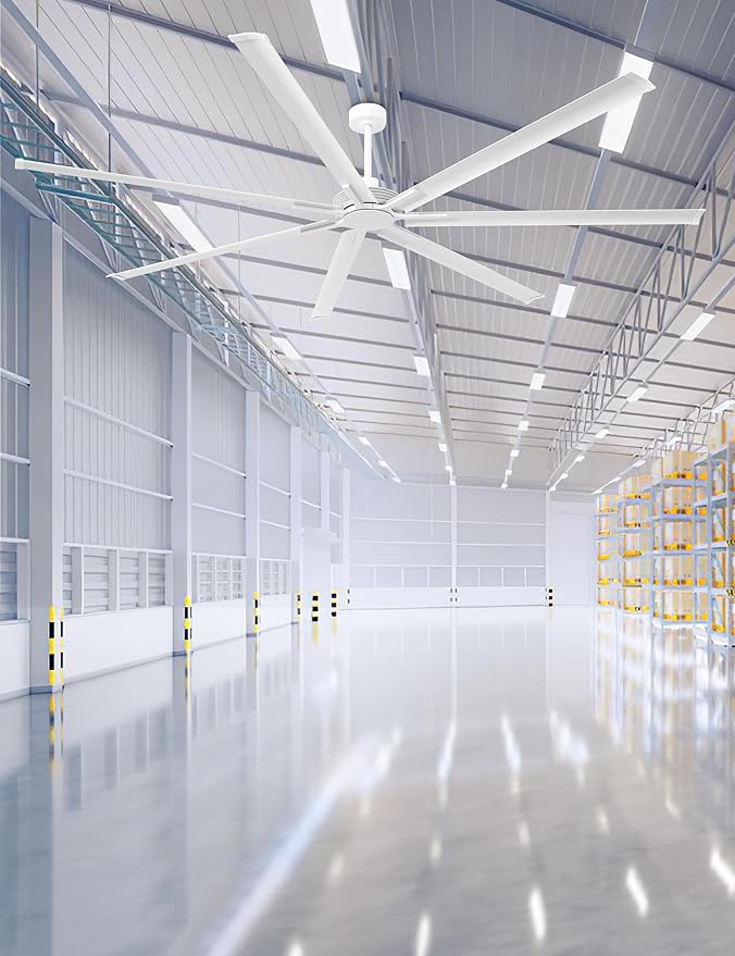 100 Inch Industrial Ceiling Fans with Remote, Modern White Large Ceiling Fans without Lights for Living Room Shop Garage, 6-Speed Reversible DC Motor, Timer, Indoor Outdoor Used, Ventilador De Techo