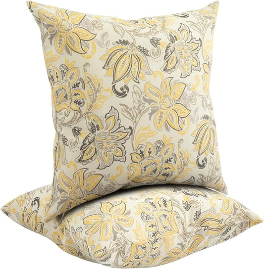 Waterproof Outdoor Throw Pillow Covers Set of 2,Home Decor for Garden Patio Furniture,Couch,Sofa 18 x18 Inch Decorative Pillows Cover Only,NO Insert(Yellow Flower)
