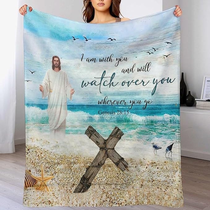 Christian Jesus Blanket Christian Gifts for Women & Men Religious Cross Throw Blanket Jesus Blanket for Kids Adults Soft Warm Cozy Fleece Blanket for Couch Sofa Bed 60"x80"