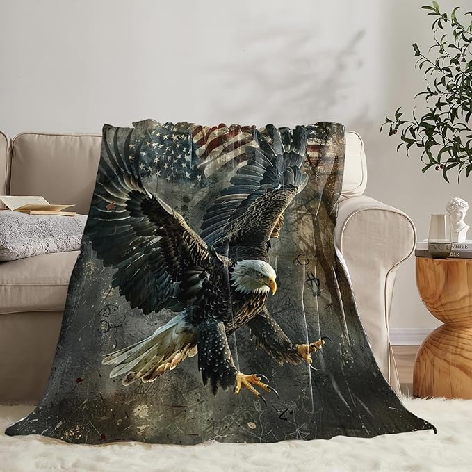 Tijuboni American Eagle Throw Blanket Eagle Gifts for Women Men Girls Boys Kids Adults Soft Flannel Fleece Blanket for Couch Sofa Bed Home Decor 50"x60"