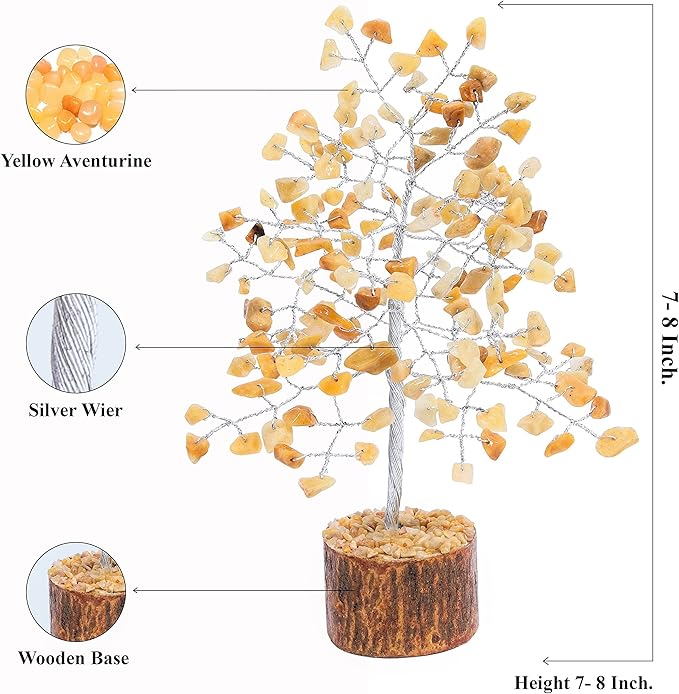 "Yellow Aventurine Healing Crystal Tree Bonsai, Desk Decor for Women Room & Office Decor Spiritual Gift Meditation Crystals for Home room decor cute house warming gifts for women Mom Birthday 7-8"""