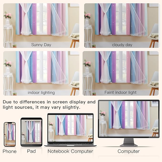 XiDi Purple Curtains for Bedroom, Curtain for Kids Room, Pink Curtain Double Layer Drapes 42 Inchs Long 34 inches Wide 1 Panel