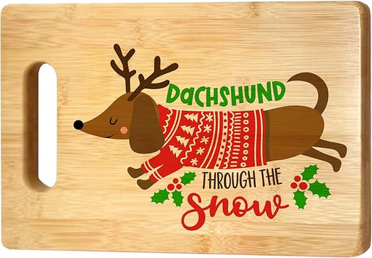 Dachshund Christmas Cutting Board - Bamboo Kitchen Decor, Funny Gift for Dachshund Lovers