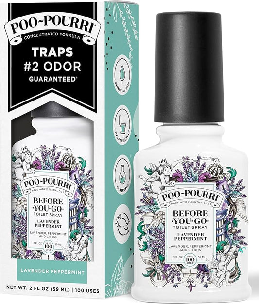 Poo-Pourri Before-You-Go Toilet Spray, Lavender Peppermint, 2 Fl Oz, Up to 100 Uses, Bathroom Odor Deodorizer, Plant-Based with Essential Oils for Home or Work, Travel Essentials, TSA Approved Size