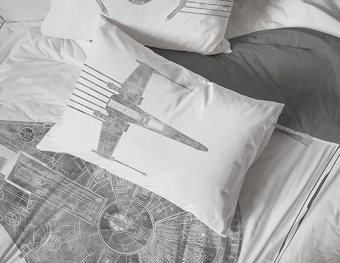 Jay Franco Star Wars Falcon Schematics 7 Piece Full Size Bed Set - Includes Comforter & Sheet Set - Super Soft Kids Bedding Fade Resistant Microfiber