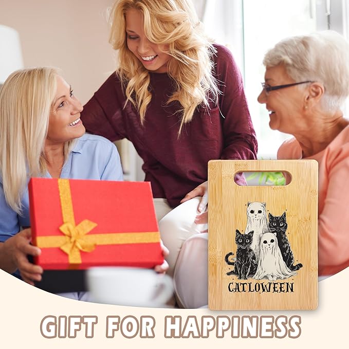 SPBL&L Halloween Black Cat Ghost Cutting Board, Cat Lover Gifts, Halloween Kitchen Decor, Spooky Ghost Kitty Kitten Catloween Decorative Bamboo Cutting Chopping Board for Kitchen