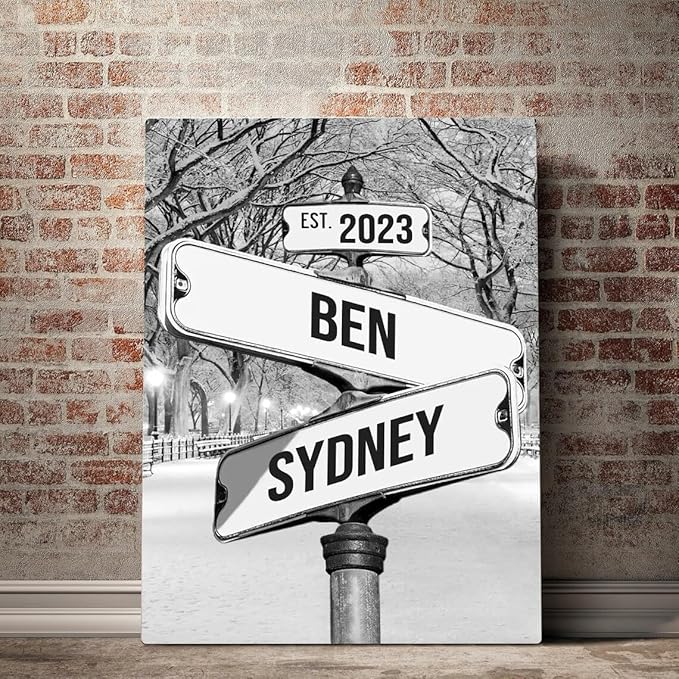 Personalized Canvas Vintage Street Sign For Couple, Crossroads StreetSign Best Gift For Сouple, Custom Name And Date VintageStreet Sign Art Canvas Of Poster #16